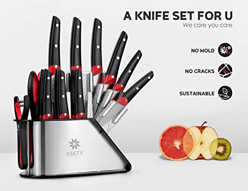 ASETY Knife Sets for Kitchen with Block- NSF Food-Safe, Full Tang German Stainless Steel 17 PCS Chef Knife Set with 4-in-1 Knife Sharpener and 2x Peeler- Ergonomic Handle, Christmas Gifts