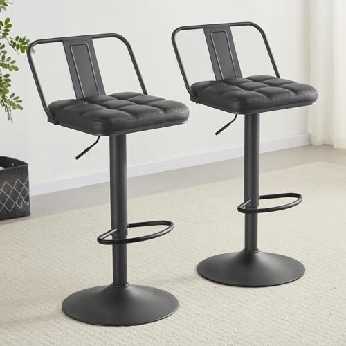 BAKSEA Swivel Black Bar Stools Set of 2, Barstools, Barstool Set of 2, Bar Stool, Metal Bar Stools, Adjustable Bar Stool, Tall Bar Stools, Leather Bar Stools