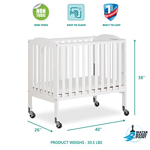 Dream On Me 2-In-1 Portable Folding Stationary Side Crib In White, Greenguard Gold Certified, Two Adjustable Mattress Height Positions,Made Of Solid Pinewood, Flat Folding Crib