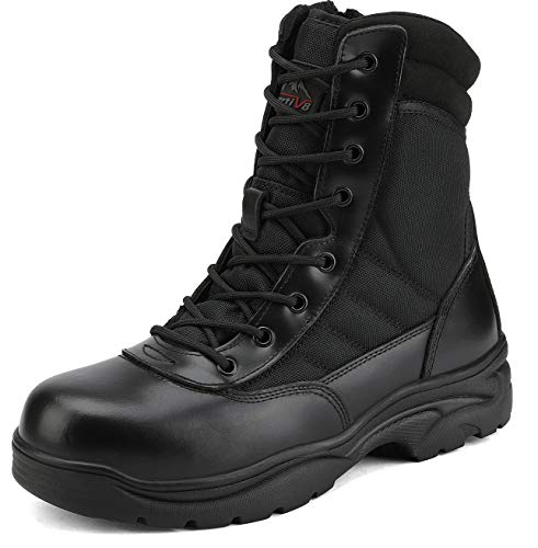 NORTIV 8 Steel Toe Boots for Men Safety Industrial & Construction Military Work Boots Slip Resistant ASTM F2413-18 Black Size 7 M US Trooper-Steel