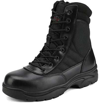 NORTIV 8 Steel Toe Boots for Men Safety Industrial & Construction Military Work Boots Slip Resistant ASTM F2413-18 Black Size 7 M US Trooper-Steel