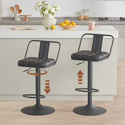 BAKSEA Swivel Black Bar Stools Set of 2, Barstools, Barstool Set of 2, Bar Stool, Metal Bar Stools, Adjustable Bar Stool, Tall Bar Stools, Leather Bar Stools