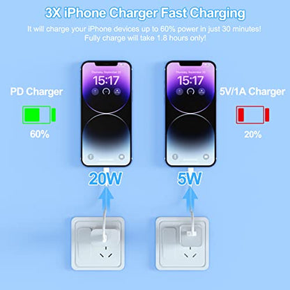 3Pack iPhone Charger【Apple MFi Certified】, 20W PD USB C Wall Charger with 6FT USB C to Lightning Cable Fast Charging Adapter Compatible with iPhone 14/14 Pro Max/13/12/11/XS/XR/X