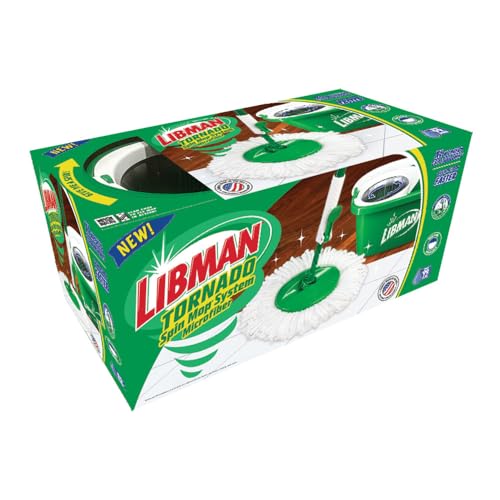Libman Tornado Spin Mop System Plus 1 Refill Head | Mop and Bucket with Wringer Set | Libman Mop for Floor Cleaning | Hardwood Floor Mop | 2 Total Mop Heads Included,Green