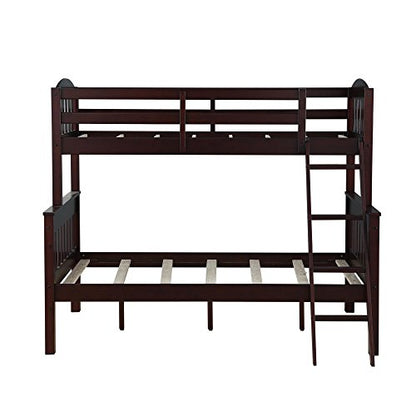 Dorel Living Airlie Solid Wood Bunk Beds Twin Over Full with Ladder and Guard Rail, Espresso