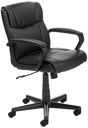 Amazon Basics Padded Office Desk Chair with Armrests, Adjustable Height/Tilt, 360-Degree Swivel, 275Lb Capacity, 24.2"D x 24"W x 34.8"H, Black