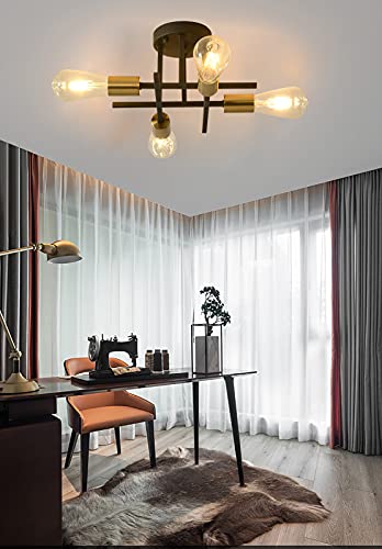 Ridiss Semi Flush Mount Ceiling Light, E26 Sputnik Chandelier Lighting 4-Lights Kitchen Flush Mount Light Fixture for Dining,Room Living,Room Bedroom, Foyer