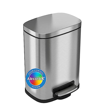 iTouchless SoftStep 1.32 Gallon Small Bathroom Stainless Steel Step Trash Can, 5 Liter Pedal Bin, Removable Inner Bucket, Soft and Silent Open and Close