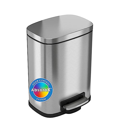 iTouchless SoftStep 1.32 Gallon Small Bathroom Stainless Steel Step Trash Can, 5 Liter Pedal Bin, Removable Inner Bucket, Soft and Silent Open and Close