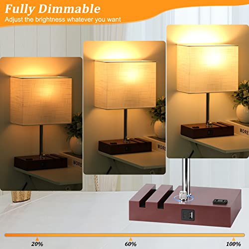 Dott Arts Bedside Lamp for Bedroom, Fully Dimmable Table Lamp with USB Ports, Small Table Lamps with Charging Station AC Outlet and Phone Stands Nightstand Lamp for Living Room(LED Bulb Included)