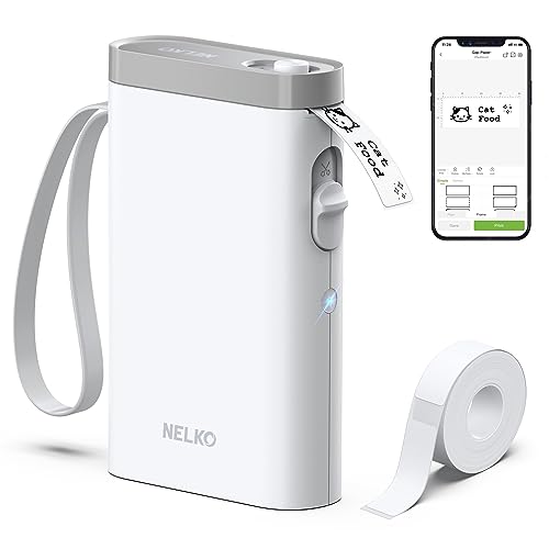 Nelko Label Maker Machine with Tape, P21 Portable Bluetooth Label Printer, Wireless Handheld Sticker Maker Mini Label Makers with Multiple Templates for Organizing Storage Barcode Office Home, White