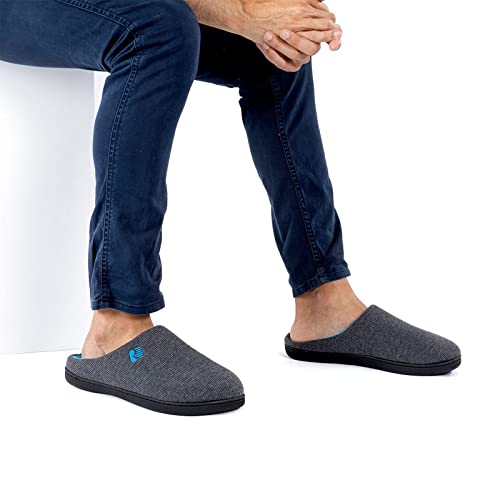 RockDove Men's Original Two-Tone Memory Foam Slipper, Size 9-10 US Men, Dark Grey/Blue