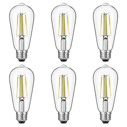 Gozelux Vintage LED Edison Bulbs, 6W, Equivalent 60W, High Brightness Daylight 5000K, ST58 Antique LED Filament Bulbs with 90+ CRI, E26 Medium Base, Dimmable, Clear Glass, Pack of 6