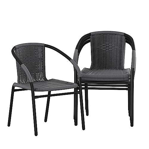 Flash Furniture Lila 4 Pack Gray Rattan Indoor-Outdoor Restaurant Stack Chair | Versatile and Stylish Seating