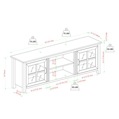Walker Edison Portsmouth Classic 2 Glass Door TV Stand for TVs up to 80 Inches, 70 Inch, Dark Walnut