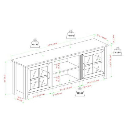 Walker Edison Portsmouth Classic 2 Glass Door TV Stand for TVs up to 80 Inches, 70 Inch, Dark Walnut
