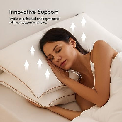 Royoliving Premium Feather Down Bed Pillows for Sleeping Standard Size Pack of 2-100% Cotton Fabric, Medium Firm, Soft Support Surround (White, Standard)