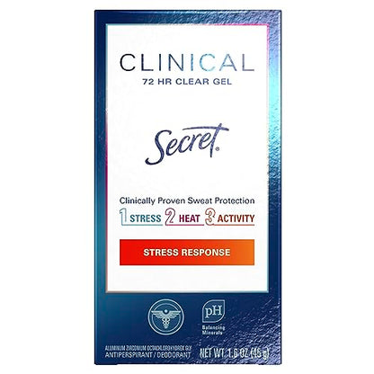 Secret Clinical Strength Antiperspirant Deodorant for Women, Stress Response Clear Gel, 1.6 Oz (Pack of 3)