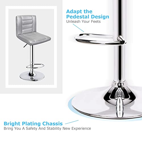 Leopard Bar Stools Set of 2, Modern Adjustable Bar Stool with Back, Straight Line Swivel Barstool - Silver