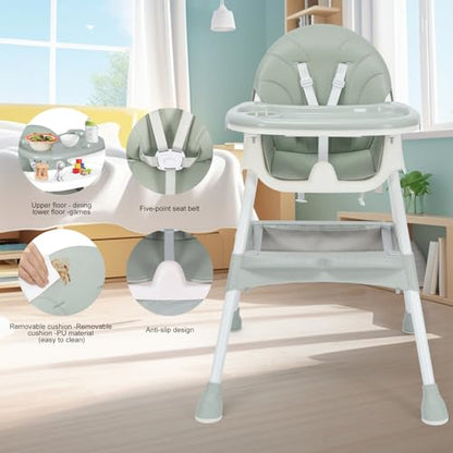 MJKSARE High Chair, 3-in-1 High Chairs for Babies and Toddlers, Five Point Seat Belt, Double Large Tray, Backrest & Height Adjustable, Foldable Baby High Chair ，for Ages 6 Months and Up，Unisex Design