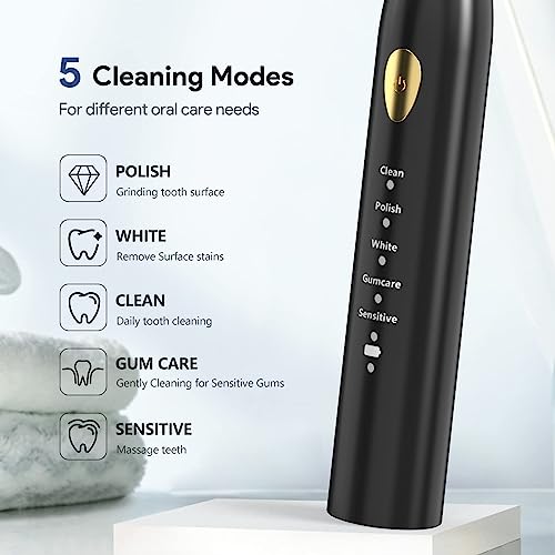 MOROLURU Electric Toothbrush Dual Handle 5 Modes with Smart Timer and 16 Brush Heads & 2 Travel Cases Including IPX7 Waterproof ，Black&White