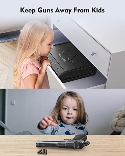 HOLEWOR Gun Safe, Biometric Gun Safes for Pistols with LCD Display of Temperature Humidity, Fingerprint Quick Access Pistol Safe Sturdy Handgun Safe with USB C Port Black