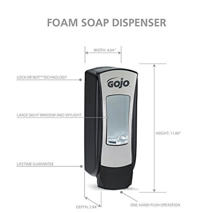 GOJO ADX-12 Push-Style Foam Soap Dispenser, Chrome/Black, for 1250 mL GOJO ADX-12 Soap Refills (Pack of 1) – 8888-06