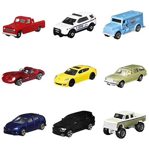 Matchbox Cars, 9-Pack Die-Cast 1:64 Scale Toy Cars, Construction or Garbage Trucks, Rescue Vehicles or Planes (Styles May Vary)