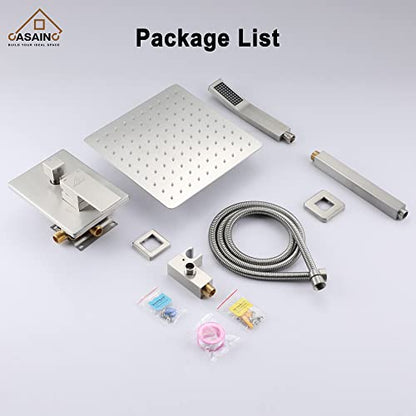 CASAINC Rain Shower Head with Handheld Spray 10" Ceiling Mounted Shower System Brushed Nickel Shower Head Combo