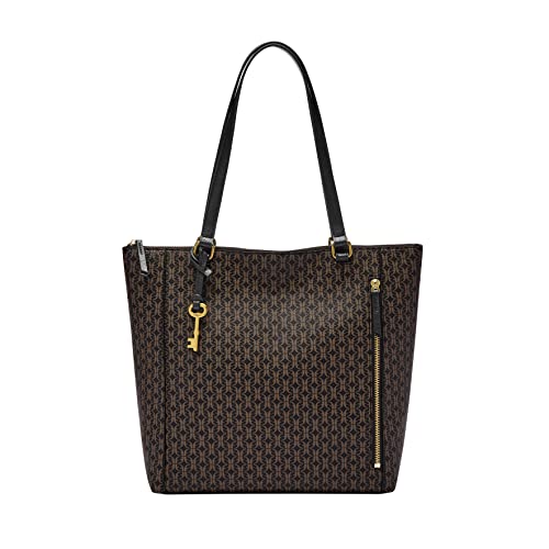 Fossil Women's Tara Faux Leather Shopper Tote Purse Handbag, Black/Brown (Model: ZB1781015)