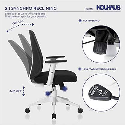 Nouhaus Palette Ergonomic Office Chair Comfortable Swivel Computer Desk Chair, Lumbar Adjust Rolling Chair. (Black)