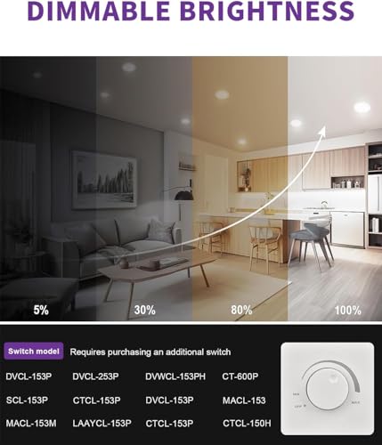 luckystyle 12 Pack 6 Inch 5CCT Ultra-Thin Canless LED Recessed Ceiling Light with Junction Box, Selectable 2700K/3000K/3500K/4000K/5000K,12W Eqv 110W, 1050LM Dimmable Wafer Down Light-ETL&FCC