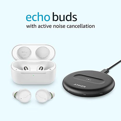 Echo Buds with Active Noise Cancellation (2nd gen) | Wireless earbuds with active noise cancellation and Alexa | Wireless charging case and made for Amazon wireless charging pad | Glacier White