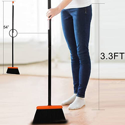 Broom and Dustpan with 52" Long Handle for Home Kitchen Room Office Lobby Floor Use Upright Stand Up Set