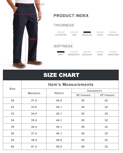 Libin Men's Cargo Pants 32" Relaxed Fit Work Hiking Travel Pants Stretch Casual Lounge Outdoor Trousers with Pockets Black, 36W x 32L