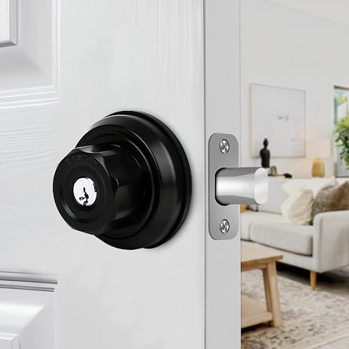 EASILOK Deadbolt Lock, E4 Twist-to-Lock Front Door Lock Keyless Heavy Duty Single Cylinder Deadbolt High Security with Unpickable Night Latch &Anti-Mislock Button, Zinc Alloy, Black