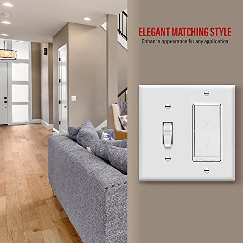 Enerlites 881131-W Decorator/Toggle Switch Wall Plate Combination, 2-Gang, White, Standard Size, Unbreakable Polycarbonate, Replacement Receptacle Faceplates Outlet Cover
