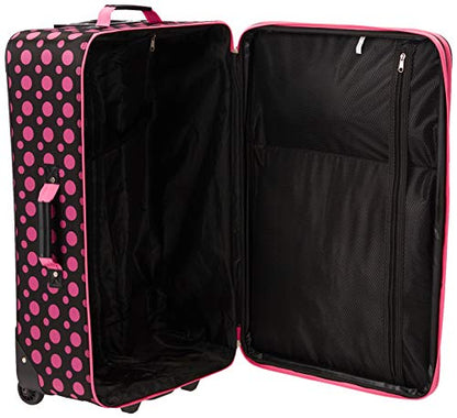 Rockland Fashion Softside Upright Luggage Set, Black/Pink Dot, 4-Piece (14/19/24/28)