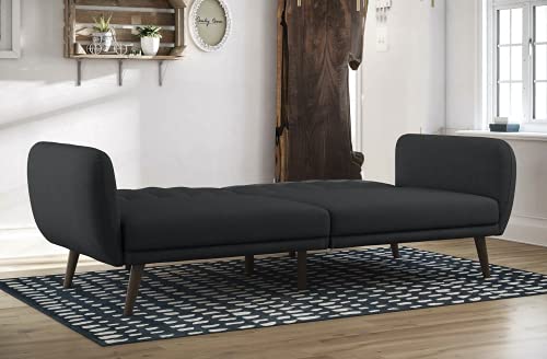 Novogratz Brittany Sofa Futon - Premium Upholstery and Wooden Legs - Dark Gray