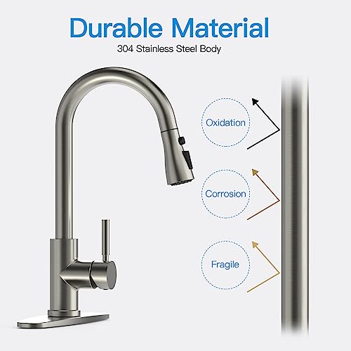 MSTJRY Kitchen Faucet with Pull Down Sprayer Single Level Stainless Steel for Kitchen Sinks,High Arc Single Handle Kitchen Sink Faucet with Pull Out Sprayer,Brushed Stainless