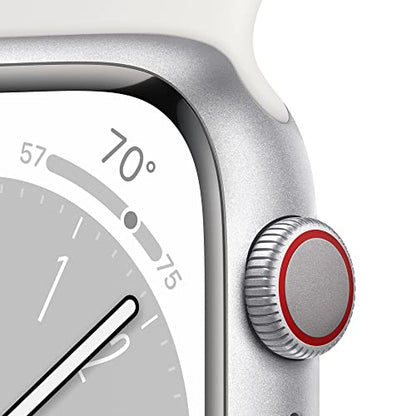 Apple Watch Series 8 [GPS + Cellular 41mm] Smart Watch w/Silver Aluminum Case with White Sport Band - S/M. Fitness Tracker, Blood Oxygen & ECG Apps, Always-On Retina Display, Water Resistant