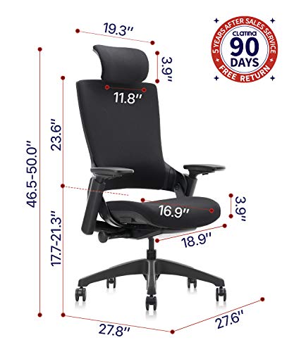 CLATINA Ergonomic High Swivel Executive Chair with Adjustable Height Head 3D Arm Rest Lumbar Support and Upholstered Back for Home Office Black