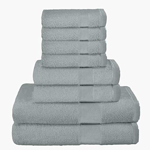 Belizzi Home 8 Piece Towel Set 100% Ring Spun Cotton, 2 Bath Towels 27x54, 2 Hand Towels 16x28 and 4 Washcloths 13x13 - Ultra Soft Highly Absorbent Machine Washable Hotel Spa Quality - Jade