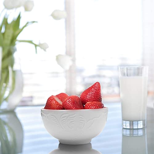 amhomel Cereal Bowls Set of 10 with Embossed Texture, Small Soup Bowls, 11 Ounce Porcelain Deep Bowls for Ice Cream Dessert and Condiment, Lead-Free, Dishwasher & Microwave Safe - White, 4.5 Inch