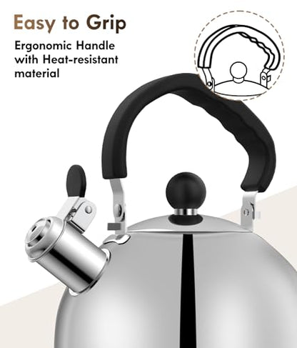 Tea Kettle for Stove Top - Stainless steel Teapot,2 Quart Camping Kettle, Efficient Heating, Audible Whistle, Safe Handle - Hot Water kettle & Tea Pot Stovetop…