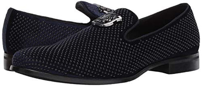 Stacy Adams Mens Swagger Studded Ornament Slip-on Driving Style Loafer, Navy, 9