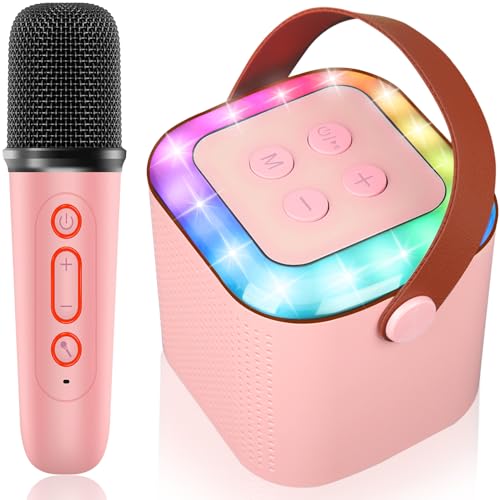 Mini Karaoke Machine for Kids - Portable Bluetooth Speaker, with 1 Wireless Microphone for Party Kids Birthday Gift, Suitable for 4 5 6 7 8 9 10 Years Old and Above Girls Birthday Gift
