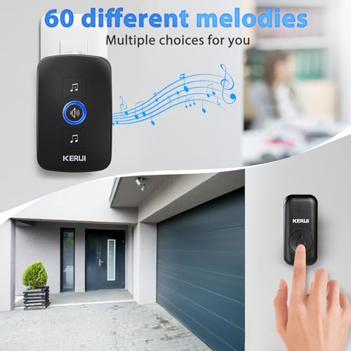 KERUI Wireless Doorbell Door Bell Chime 5 Volume Levels 60 Chimes Door Bells 1000ft Long Range Doorbell Kit with LED Flashing