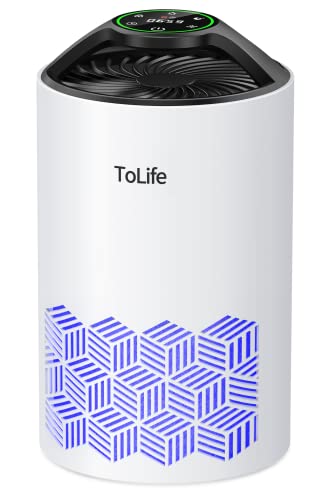 ToLife Air Purifiers for Bedroom, HEPA Air Cleaner for Room Up to 215ft², Filters 99.97% Smoke Pollen Dander Dust, Portable Air Purifier with Low Noise Sleep Mode for Desktop Office, White
