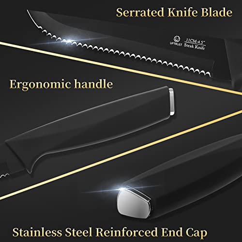 UPTRUST Steak Knives, Steak Knives Set of 6, High-Carbon Stainless Steel Serrated Steak Knives Dishwasher Safe, Elegant Black